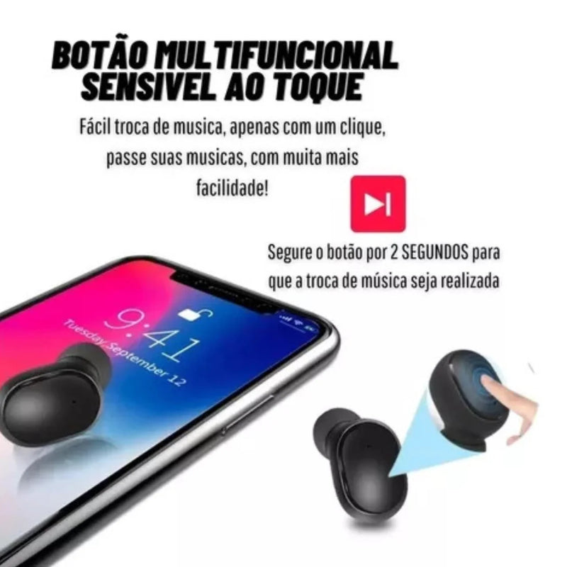 Fone Sem Fio Dual LED Bluetooth Air - Preto