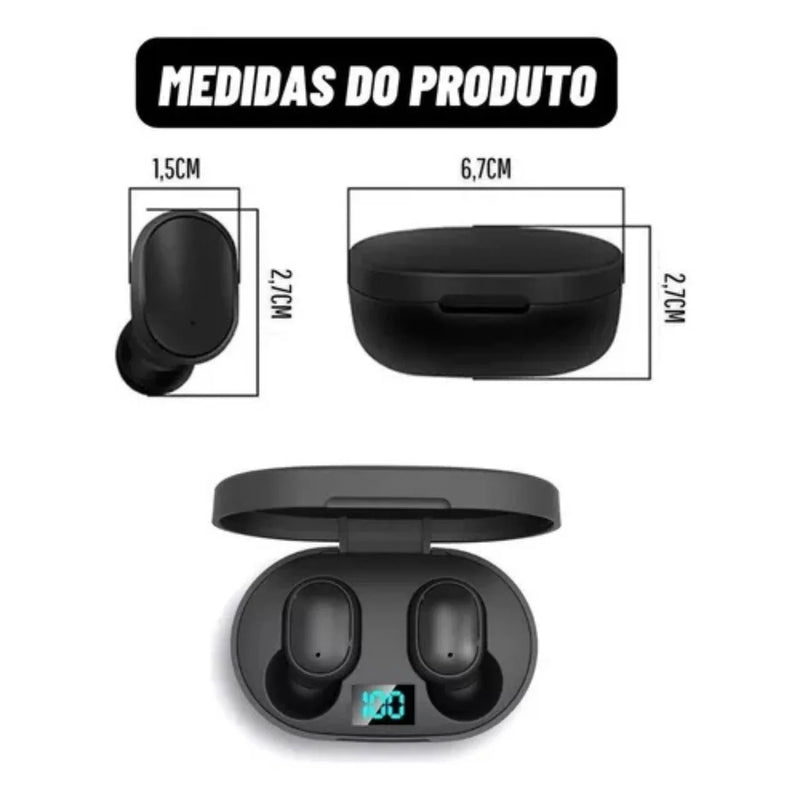 Fone Sem Fio Dual LED Bluetooth Air - Preto